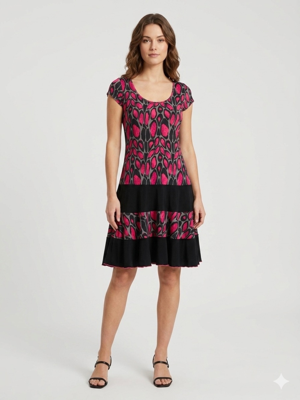 Joseph Ribkoff Pink Black Mini Dress Sz 12 wedding guest animal print Lux